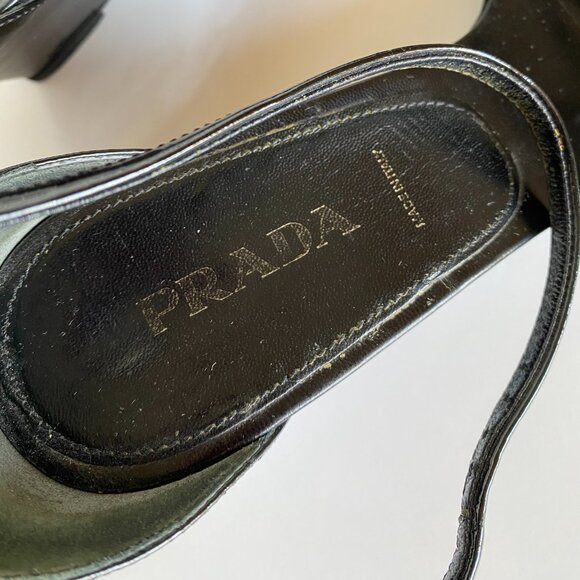 Prada Patent Leather Wedged Sandals Black Size 9.5 Vintage - Picture 5 of 15